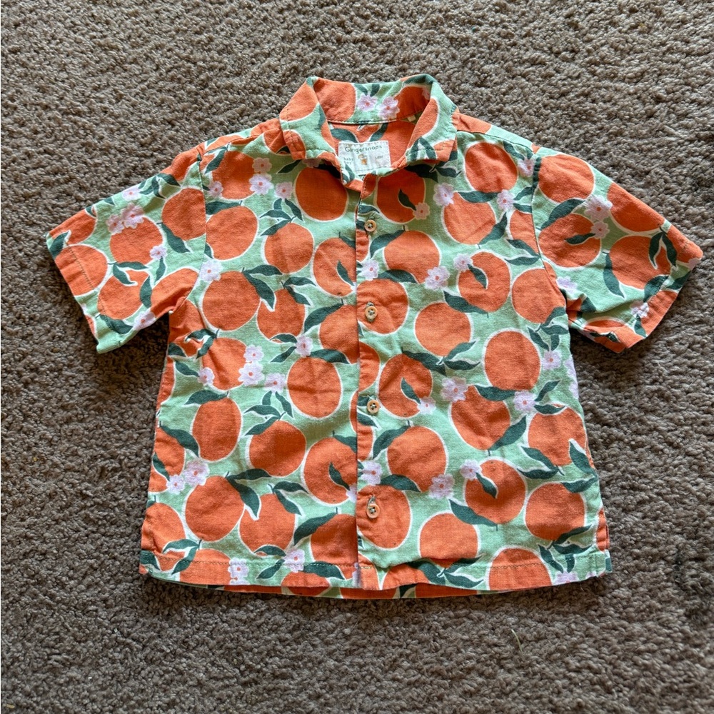 GINGERSNAPS kids linen short sleeve button up shirt 18 months clementines fruit